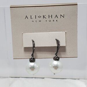 Ali Khan pearl rhinestone dangle fish hook earring